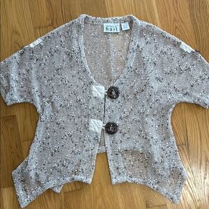 KEREN hart Textured Gray and White Blouse